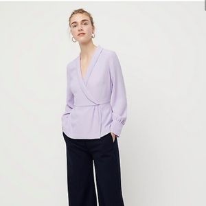 NEW WITH TAGS: JCrew Drapey faux-wrap top in 365 crepe in lilac, size 2